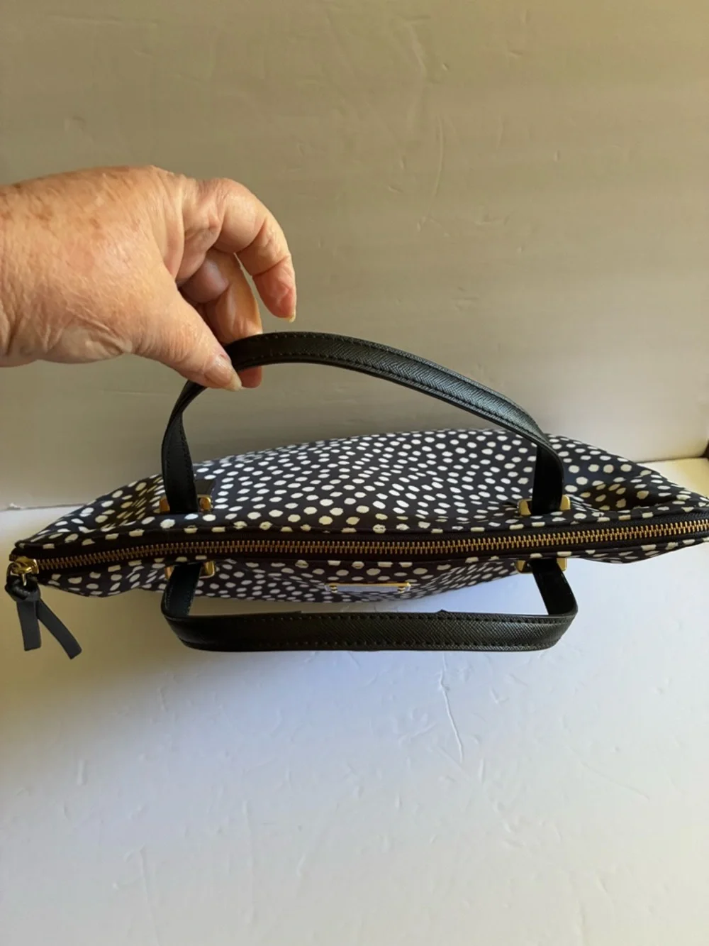 Kate Spade Black and White Polka Dot Nylon Laptop Bag with Detachable Strap